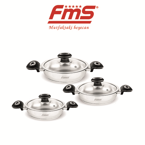 FMS 6 Parça Büyük Çelik Omlet Set Siyah