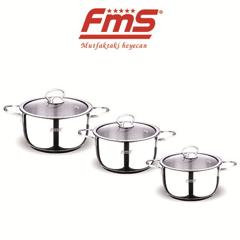 FMS 6 Parça Lara Mini Çelik Tencere Seti 16-18-20 Cm