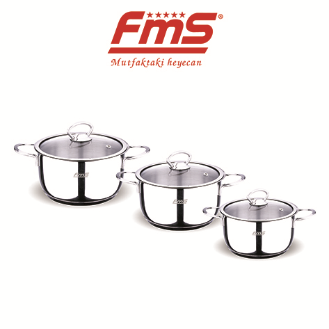 FMS 6 Parça Pera Mini Çelik Tencere Seti 14-16-18 Cm