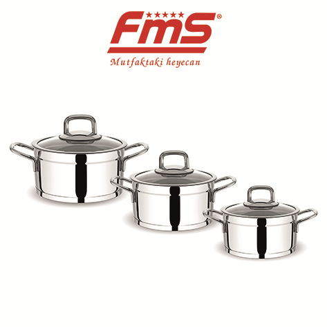 FMS 6 Parça Silindir Mini Çelik Tencere Seti 16-18-20 Cm