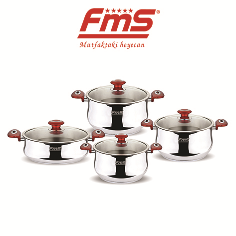 FMS 8 Parça Asi Çelik Tencere Seti Kırmızı