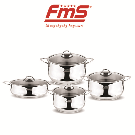 FMS 8 Parça Asi Çelik Tencere Seti Metal Kulp