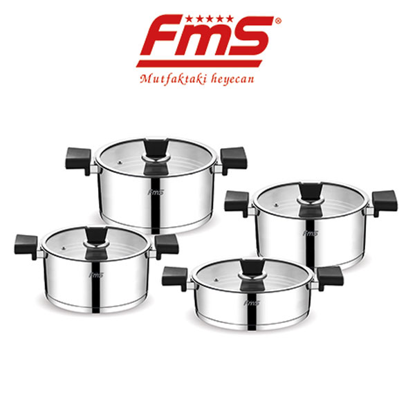 FMS 8 Parça Vizyon Çelik Tencere Seti Siyah