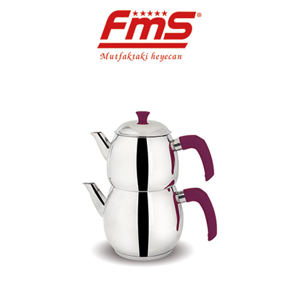 FMS Badem Çelik Çaydanlık Takımı Orta Boy Mürdüm