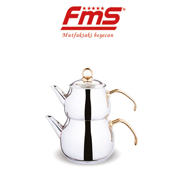 FMS Çelik Çaydanlık Takımı Orta Küre Altın Rengi Kulp