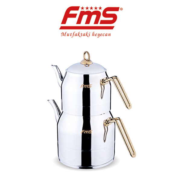 FMS Daisy Çelik Çaydanlık Takımı Jumbo Boy Altın Rengi Kulp