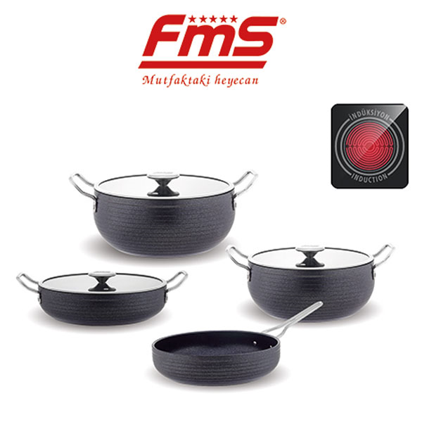 FMS Elit 7 Parça Granit Tencere Seti Siyah