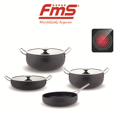 FMS Elit İnduction 7 Parça Granit Tencere Seti Siyah