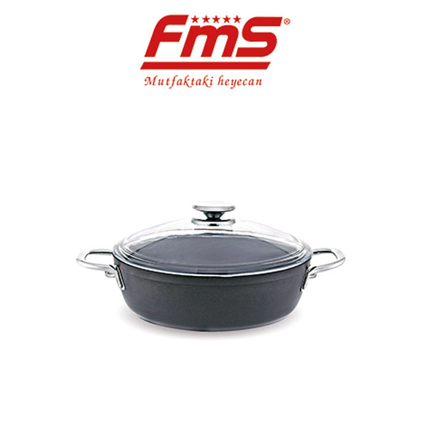 FMS Galaxy Granit Basık Tencere 30Cm Siyah Metal Kulp