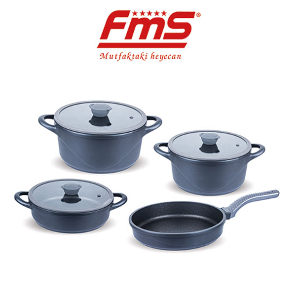 FMS Manolya 7 Parça Döküm Tencere Seti Gri