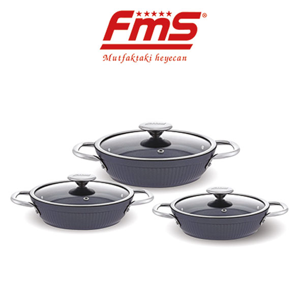FMS Mercan Granit 3'lü Omlet Set Gri