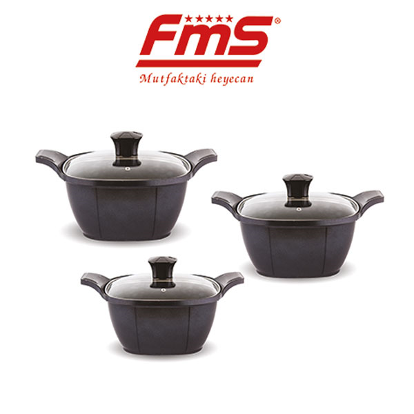 FMS Nirvana Granit 6 Parça Kare Döküm Güveç Set Siyah