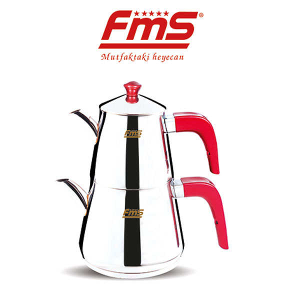 FMS Piramit Çelik Çaydanlık Takımı Orta Boy Kırmızı