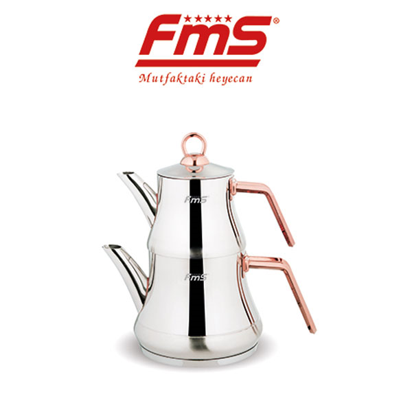 FMS Yıldız Çelik Çaydanlık Takımı Orta Boy Bakır Renk Kulp
