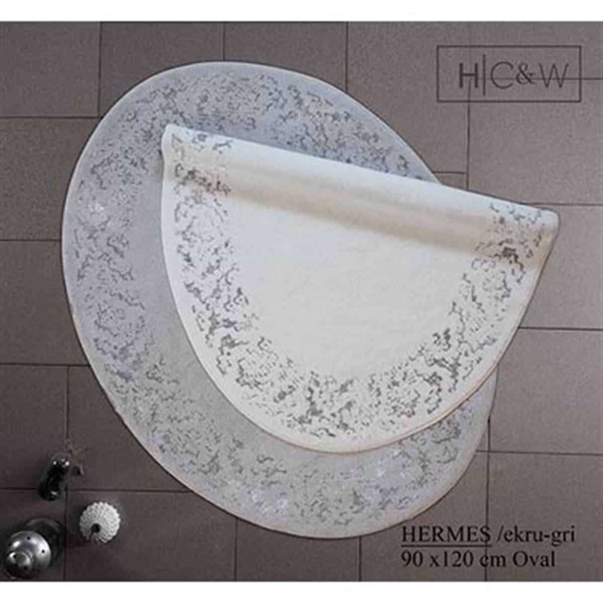 HIC&W Hermes Oval Pamuk Viskon Banyo Paspası 90x120 Ekru