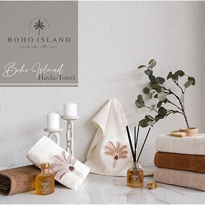 İyi Geceler İstanbul 2 Lİ Havlu 50*90 Kokulu Set Boho İsland Krem