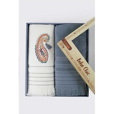 İYİ GECELER İSTANBUL 2'Lİ HAVLU SETİ BOHO CHİC COBALT MAVİ