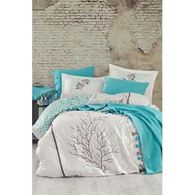 İyi Geceler İstanbul Blue Marine Tek Kişilik Saten Nevresimli Pike Takımı Mint