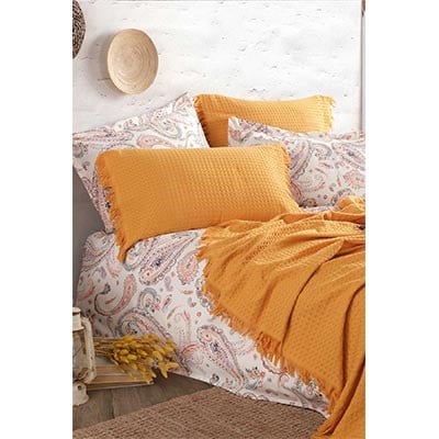 İyi Geceler İstanbul Boho Chic Çift Kişilik Pike Takımı Hardal