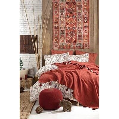 İyi Geceler İstanbul Boho Chic Çift Kişilik Püsküllü Battaniyeli Nevresim Takımı Tarçın