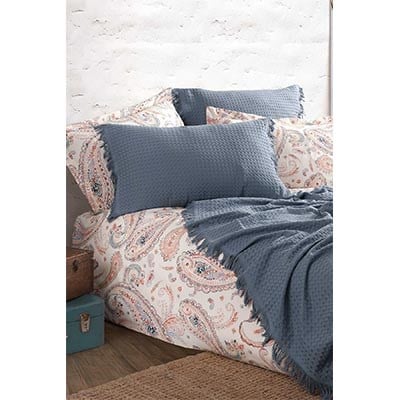 İyi Geceler İstanbul Boho Chic Çift Kişilik Pike Takımı Cobalt Mavi