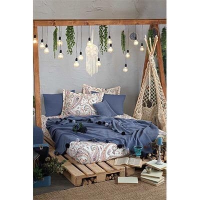 İyi Geceler İstanbul Boho Chic Çift Kişilik Battaniyeli Set Cobalt Mavi