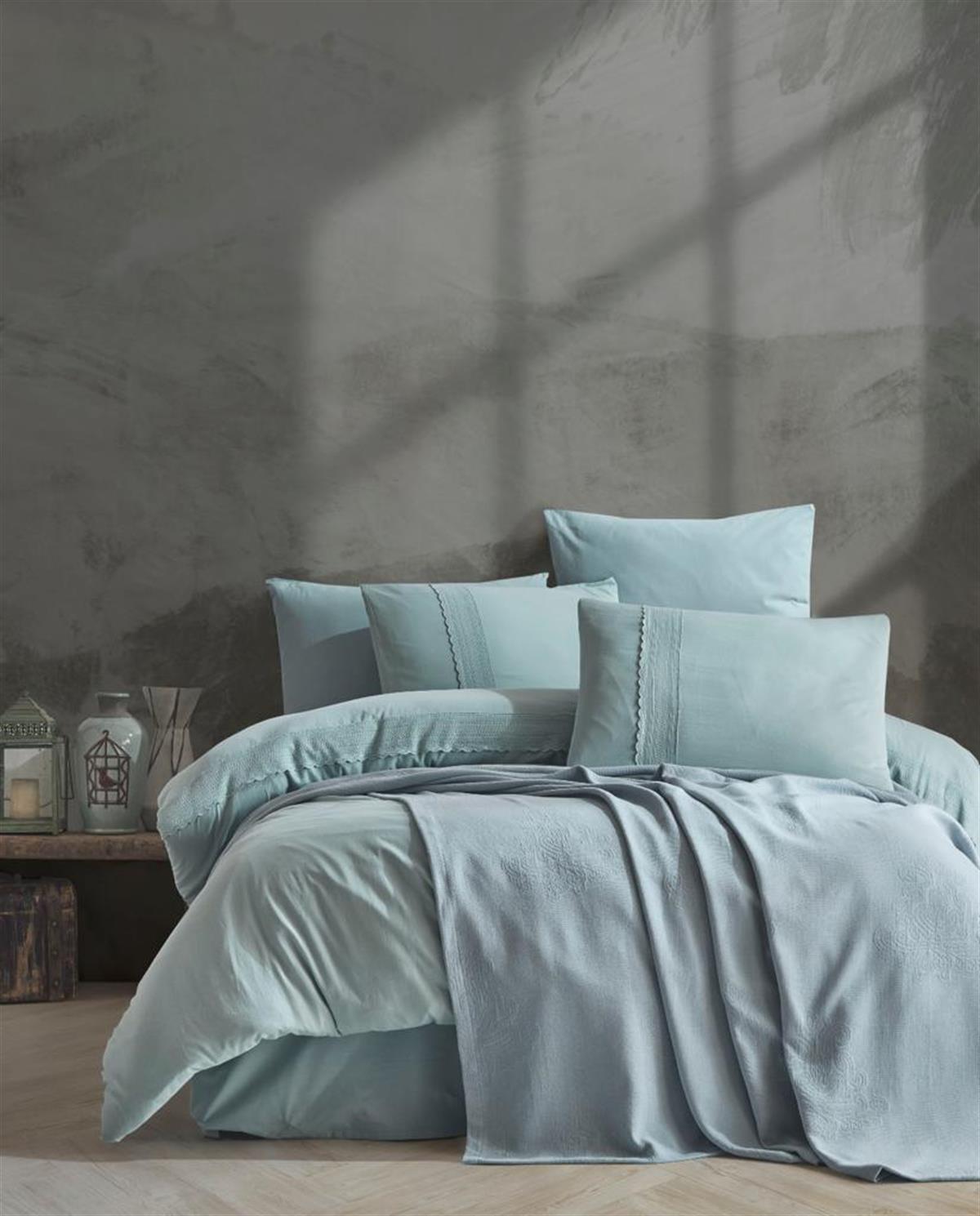 İyi Geceler İstanbul Çift Kişilik Nevresimli Pike Seti Flokstone Mint