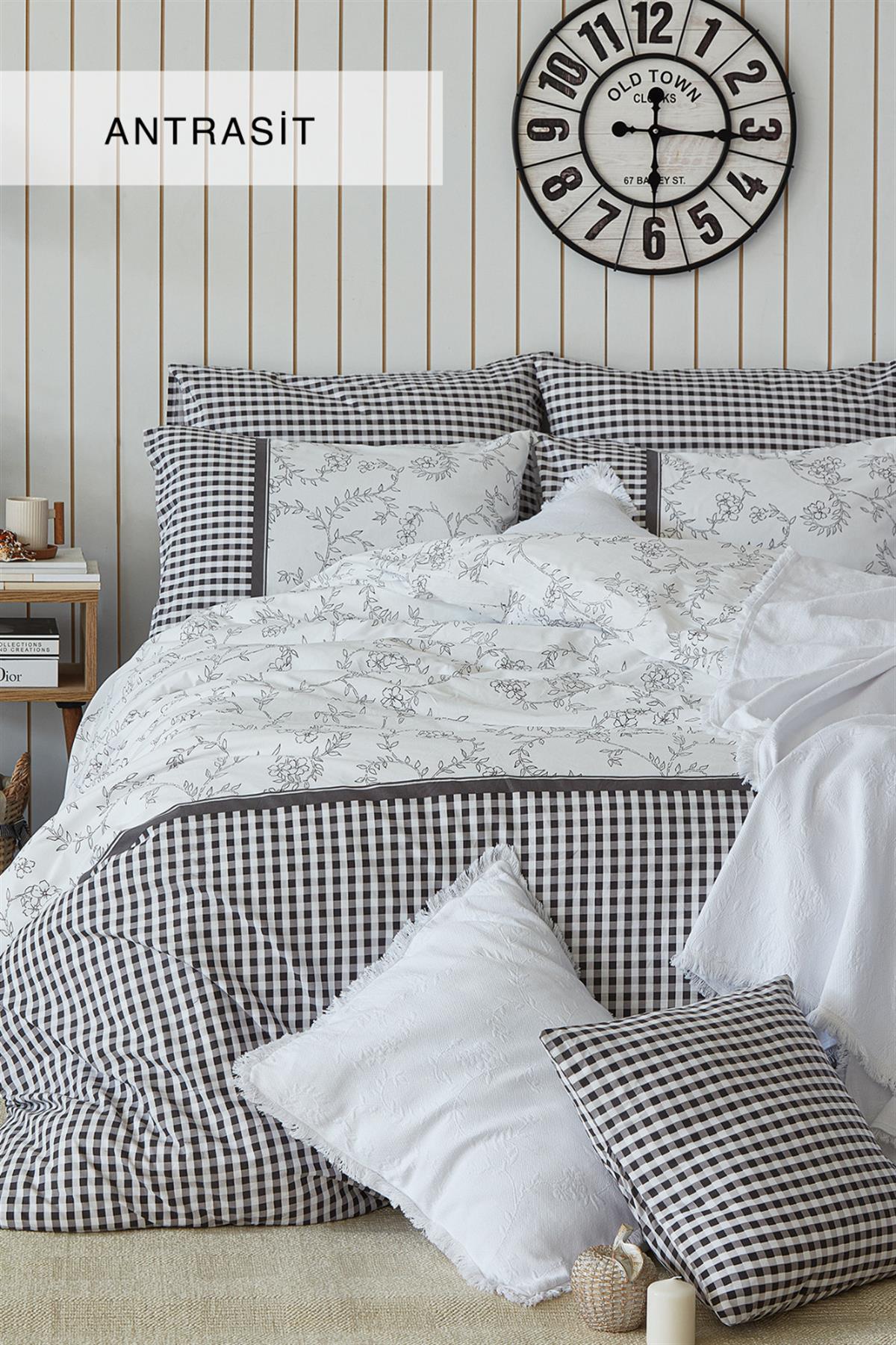 İyi Geceler İstanbul Çift Kişilik Nevresimli Pike Takımı Riva Antrasit