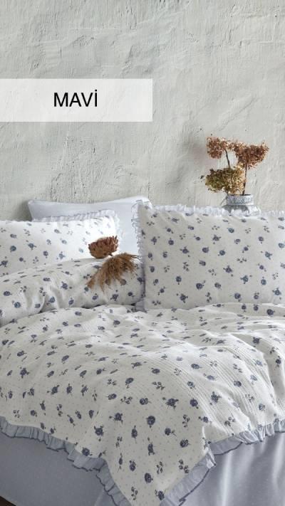 İyi Geceler İstanbul Çift Kişilik Pike Takımı Lavinya Mavi