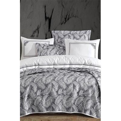 İYİ GECELER İSTANBUL ÇİFT KİŞİLİK YATAK ÖRTÜSÜ NEVRESİM SETİ PALM GRİ