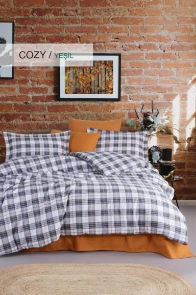 İyi Geceler İstanbul Flanel Çift Kişilik Nevresim Takımı Cozy Yeşil