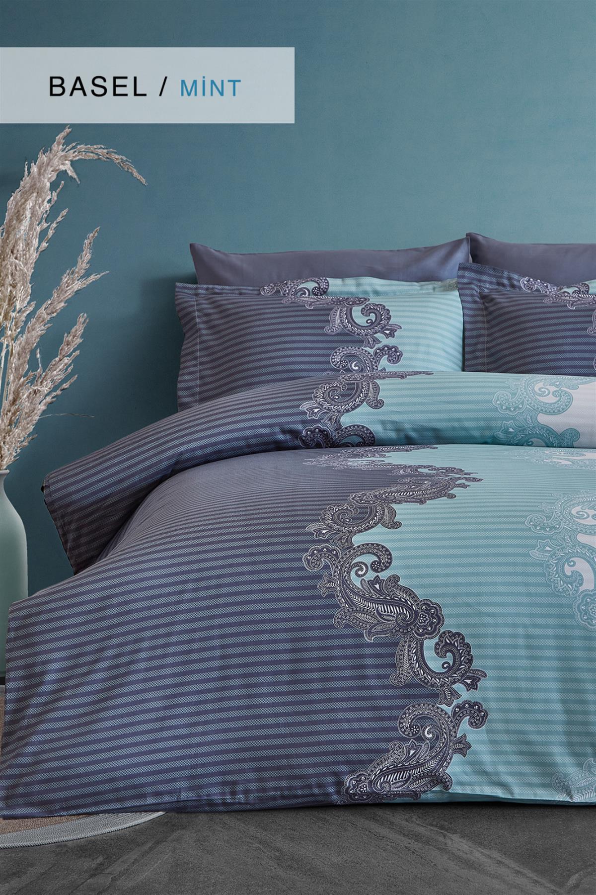 İyi Geceler İstanbul Pamuk Saten Çift Kişilik Nevresim Takımı Basell Yeşil