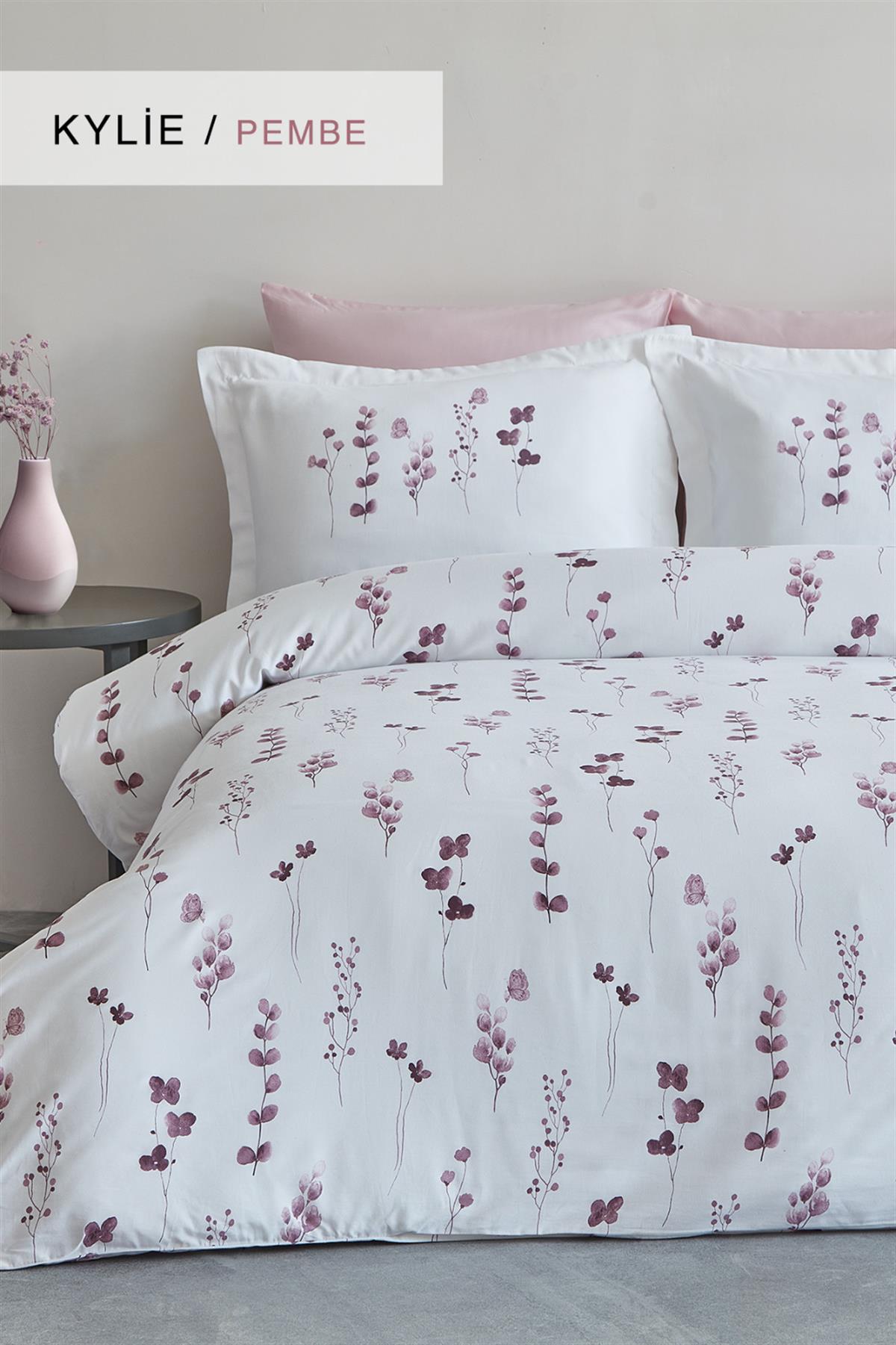 İyi Geceler İstanbul Pamuk Saten Çift Kişilik Nevresim Takımı Kylie Pembe