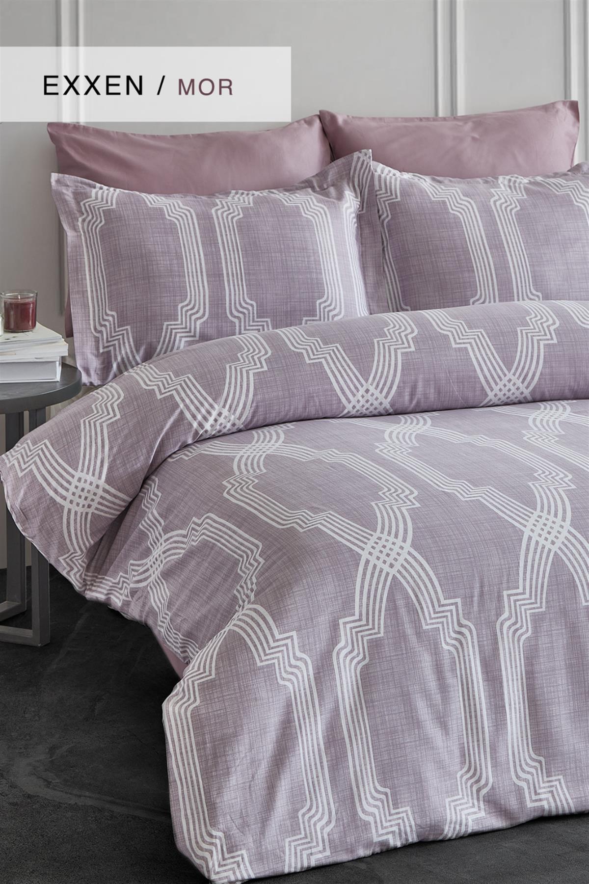 İyi Geceler İstanbul Pamuk Saten Çift Kişilik Nevresim Takımı Exxen Mürdüm