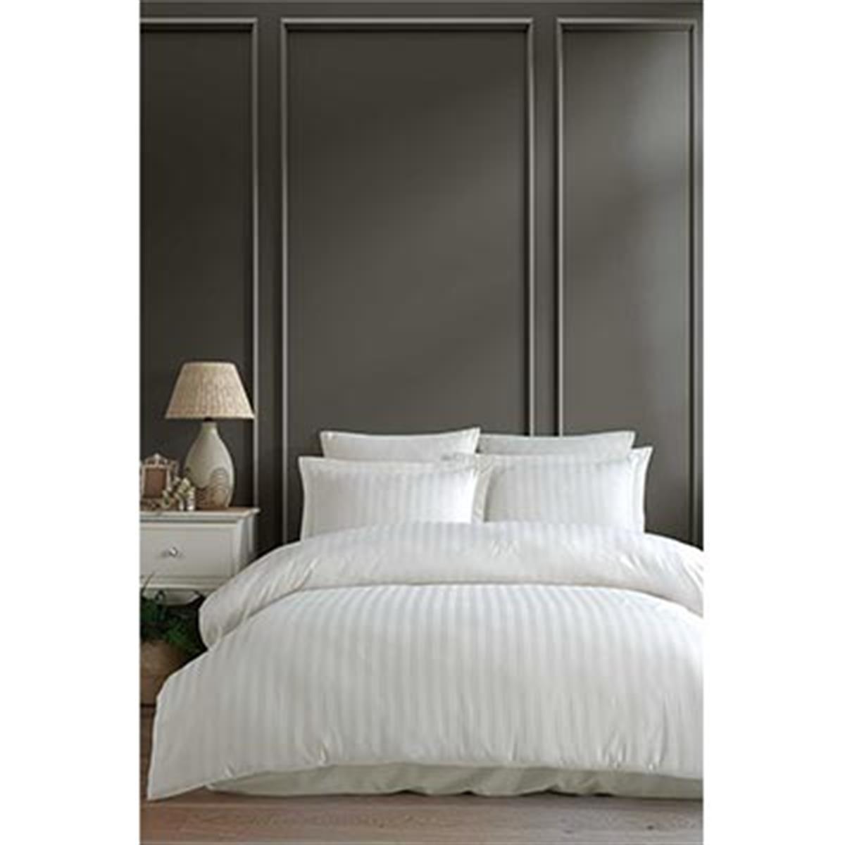 İYİ GECELER İSTANBUL SATEN NEVRESİM ÇİFT KİŞİLİK NERESİM TAKIMI STRİPE EKRU