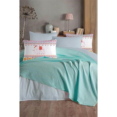 İYİ GECELER İSTANBUL TEK KİŞİLİK BASKILI PİKE TAKIMI SUMMER MİNT