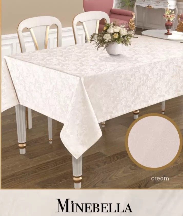 Keten Masa Örtüsü Tablecloth 150x260 cm Yemek Masası Örtüsü Minebella Model Krem