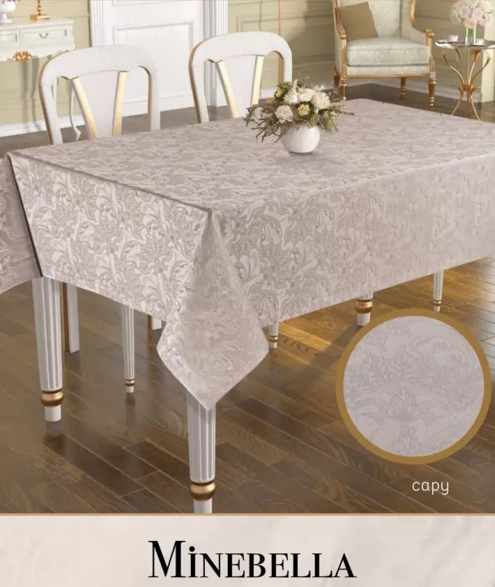 Keten Masa Örtüsü Tablecloth 150x300 cm Yemek Masası Örtüsü Minebella Model Kapiçino