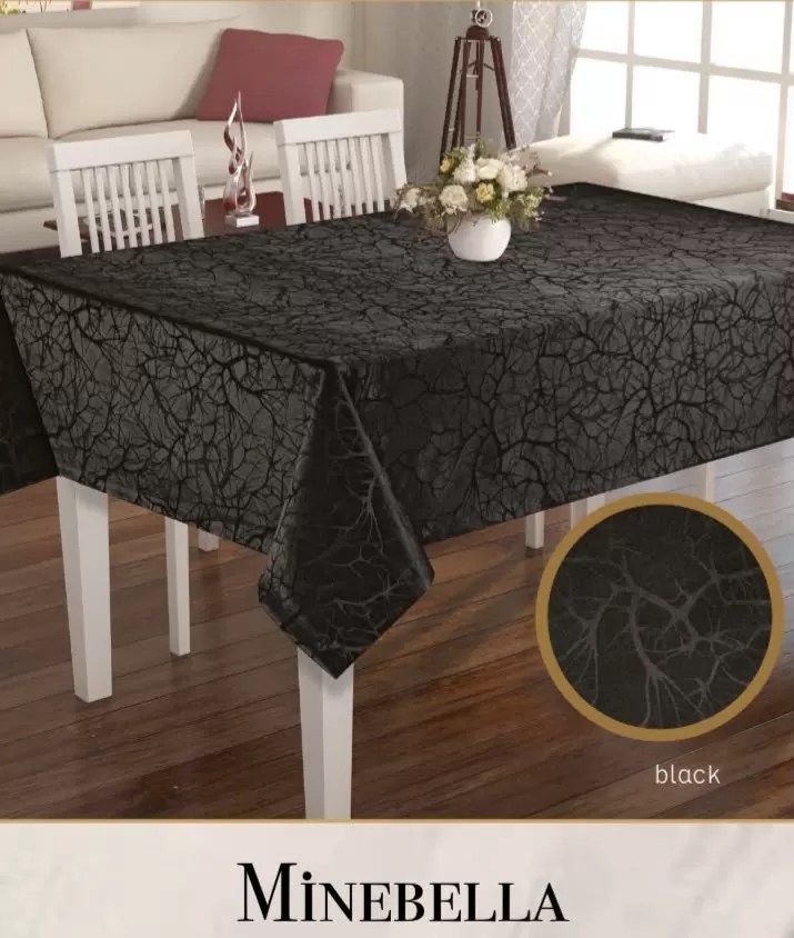 Keten Masa Örtüsü Tablecloth 150x350 cm Yemek Masası Örtüsü Minebella Model Siyah