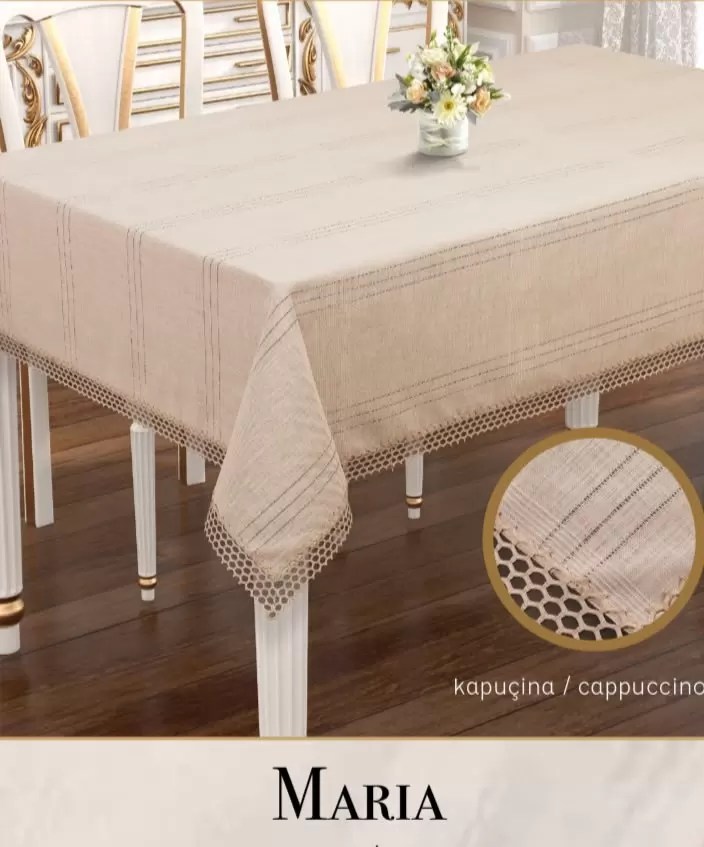 Keten Masa Örtüsü Tablecloth 155x260 cm Yemek Masası Örtüsü Maria Model Kapiçino