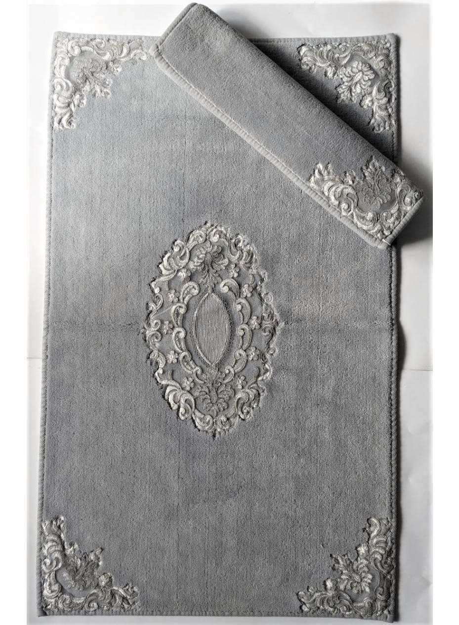 Maco Cotton Güpürlü Klozet Takımı Aplikli Pera Gri