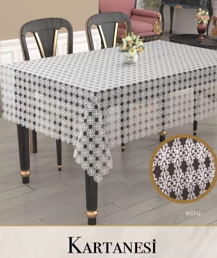 Masa Örtüsü Tablecloth 150x220 cm Dantel Yemek Masası Örtüsü Kartanesi Selinda Model Ekru