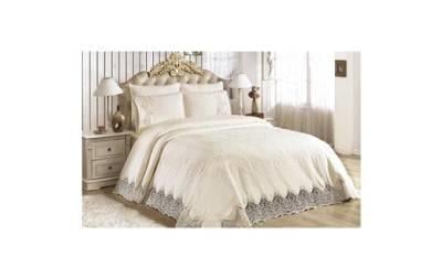 Mink Exclusive Çift Kişilik Gipürlü Battaniye Set Fildişi