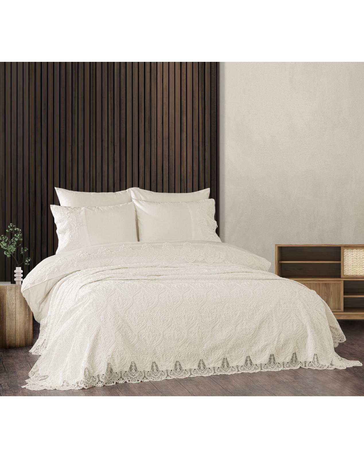 Nazik Home Çift Kişilik %100 Pamuk Nevresimli Pike Takımı Marry Bej