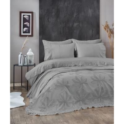 Nazik Home Çift Kişilik %100 Pamuk Nevresimli Pike Takımı Manolya Gri