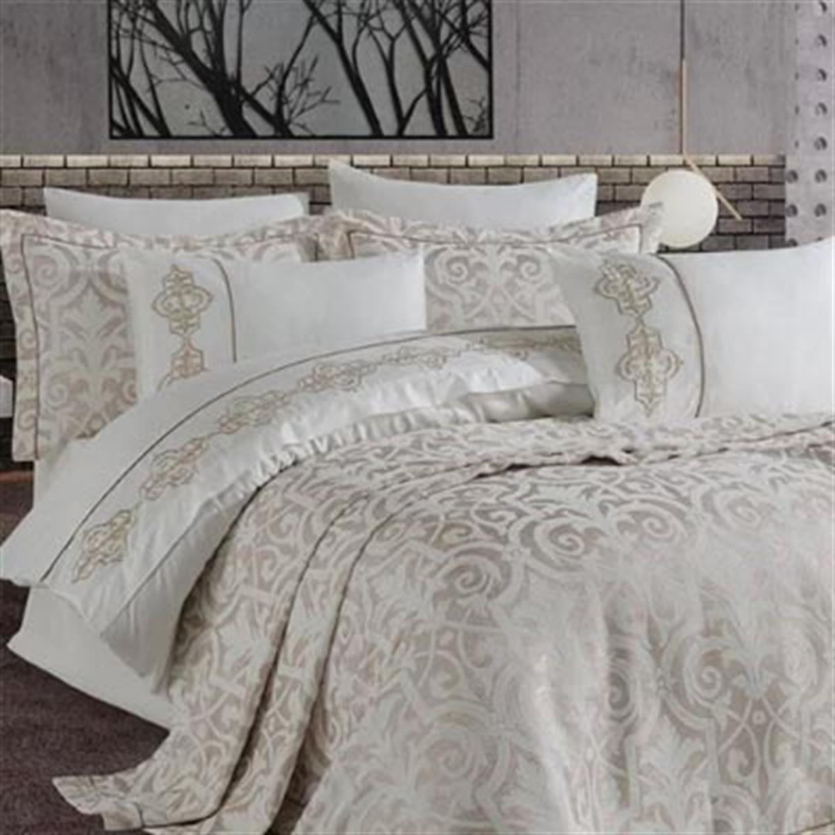 Nazik Home Çift Kişilik Nevresimli Pike Seti Adonia Bej