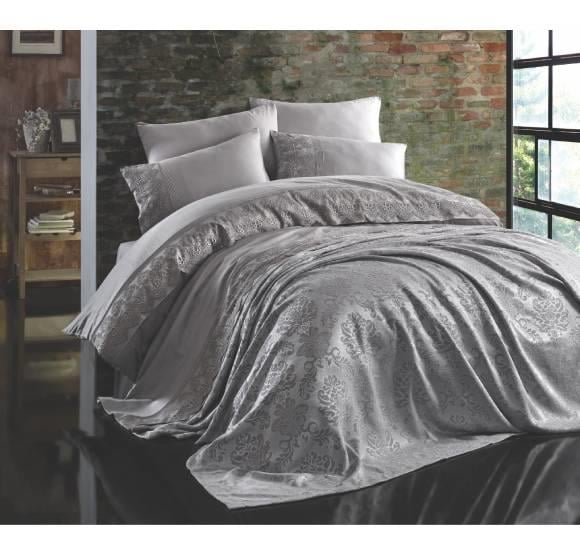 Nazik Home Dantelli Çift Kişilik Nevresimli Pike Takımı Valeria Gri