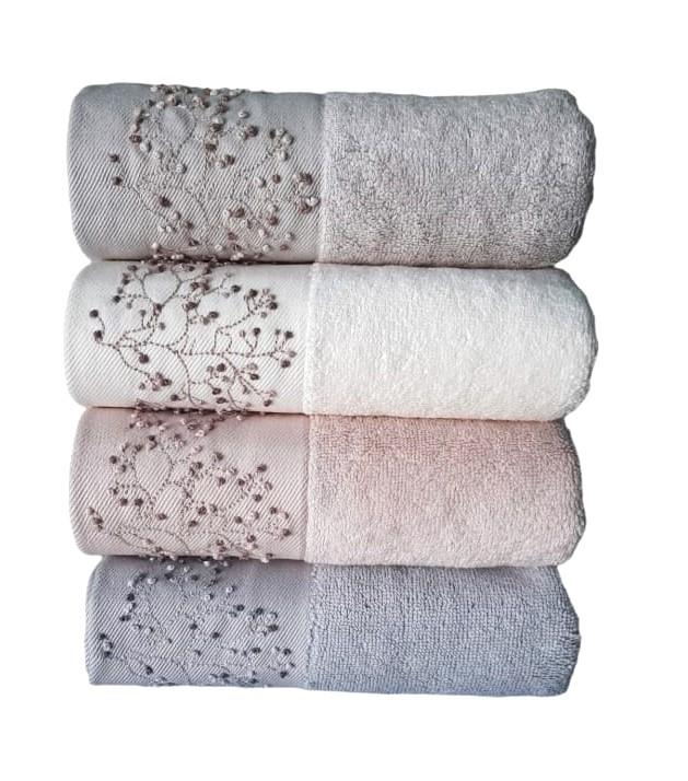 Pupilla 4'Lü Baskılı Penye Nakışlı Talia Çalı Havlu Takımı 50x90