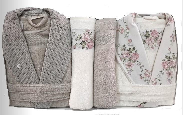 Pupilla 6 Parça Aile Bornoz Seti Bambu Siena Ekru-Bej