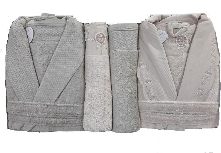 Pupilla 6 Parça Aile Bornoz Seti Bambu Lena Cappuccino-Pudra